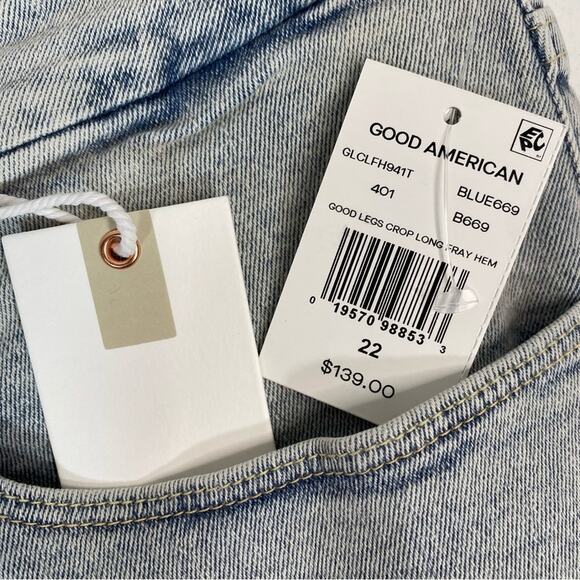 GOOD AMERICAN Good Legs High Rise Raw Hem Crop Jeans in Blue669 - Picture 8 of 11